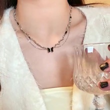 韓國簡約銀色蝴蝶珍珠流蘇項鏈氣質小眾高級感鎖骨鏈少女飾品批發