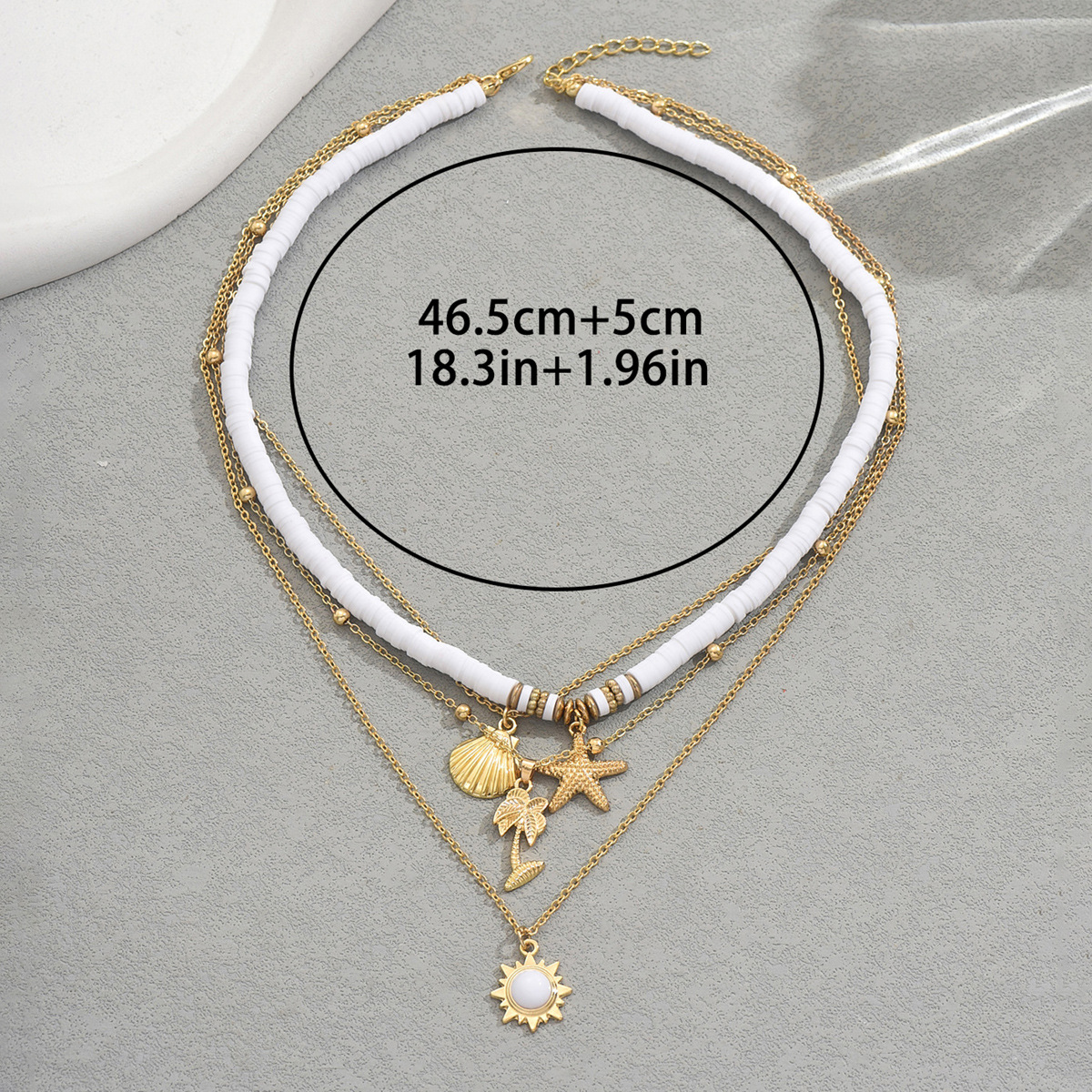 Starfish Shell Pendant Necklace Multi Layer Geometric Ocean Style_voghion.com