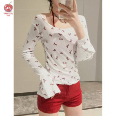 Pure Desire ホットガールスタイル U ネック微透け Tシャツ女性の夏薄いベルスリーブデザイン痩身ボウブラウス