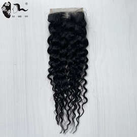 非洲长卷发混合发手织4*4蕾丝发块blend hair curly lace closure