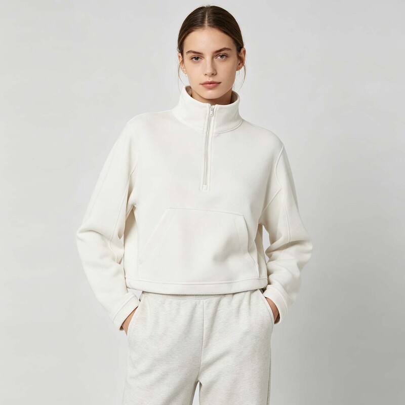 Lulu-style air-layer sweatshirt, 49% polyester, 46% viscose, 5% spandex, loose-fitting, sporty casual women's jacket Lulu-style air-layer sweatshirt, 49% polyester, 46% viscose, 5% spandex, loose-fitting, sporty casual women's jacket