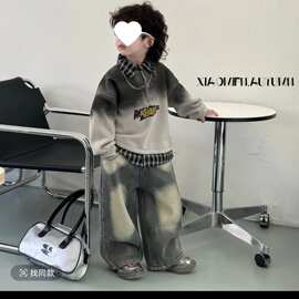 男童加绒卫衣加厚Polo衫冬装中小儿童宝宝帅气男孩牛仔长裤两时尚