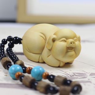 Boxwood Carving Animal Crafts Blessed Piglet Home Decorations Car Pendant Carry-on Cultural Play Handlehold