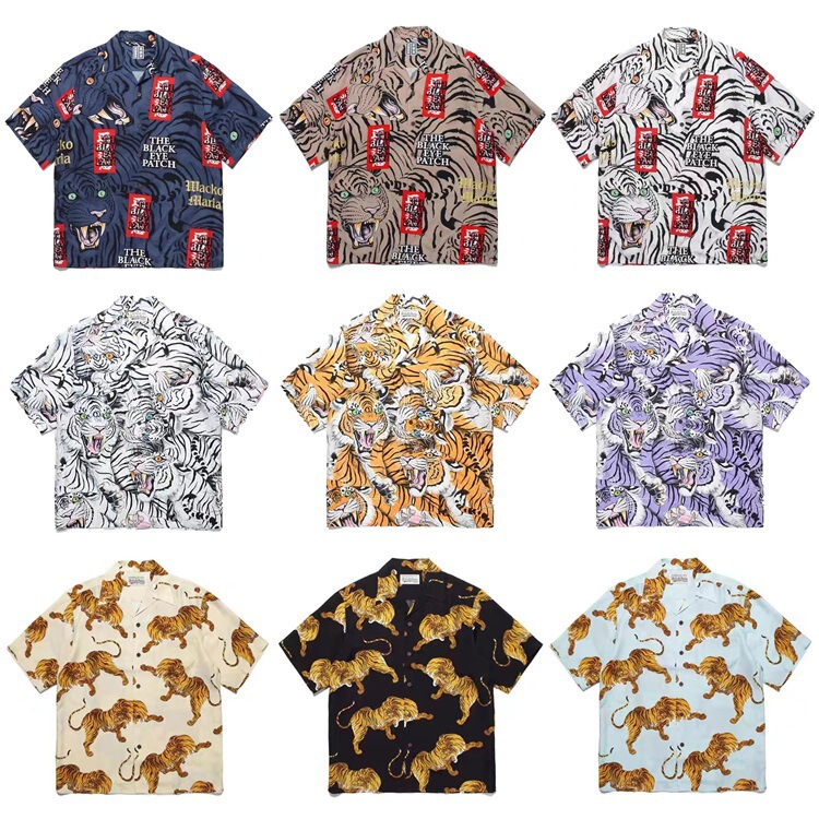 GUILTYPARTIES TIGER limited summer festival black eye with Cloud TIGER Hawaiian short sleeve shirt for men GUILTYPARTIES TIGER limited summer festival black eye with Cloud TIGER Hawaiian short sleeve shirt for men
