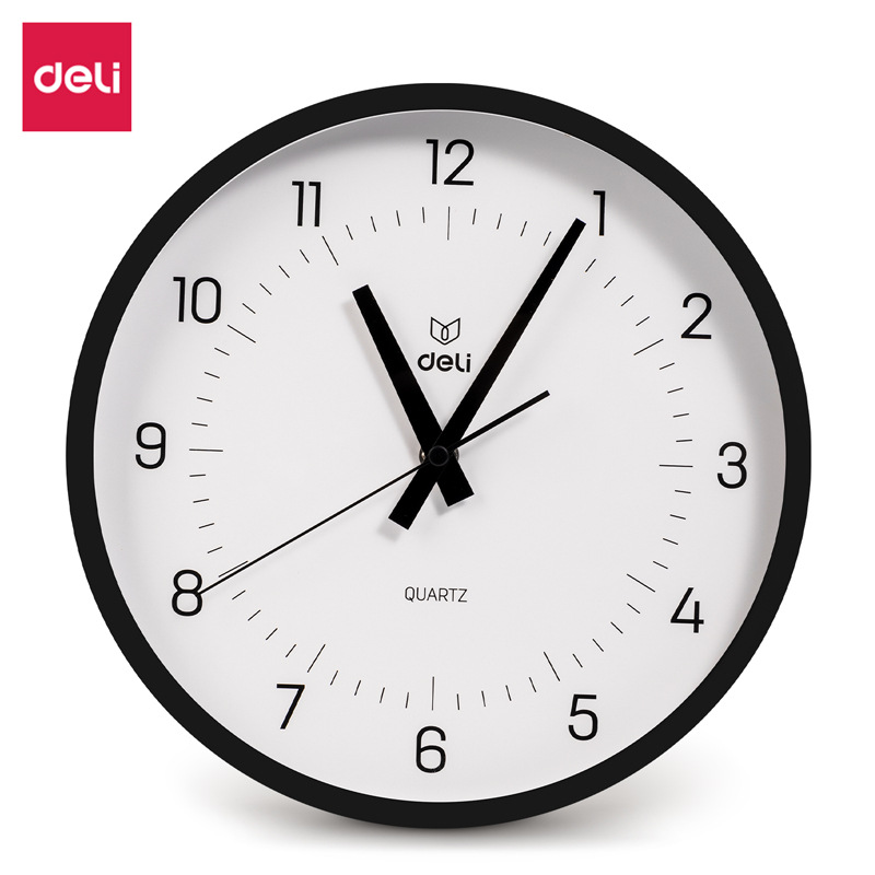 Deli alta superficie de placa de vidrio templado transparente Reloj de pared de 10 pulgadas simple moda conveniente colgante luz sonido bajo ruido LE400