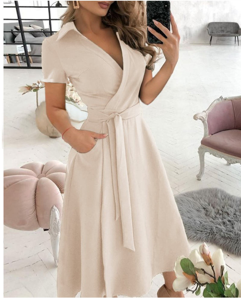 Spring And Summer Fashion V-Neck Print Bodycon Short Sleeve Dress Women's European And American Style_voghion.com