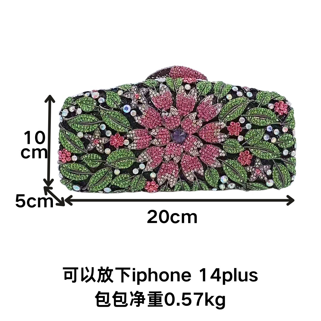 Bolsa de banquete de diamantes de cristal de corte, bolsa de diamantes de flores, bolsa de banquete de mujer, bolsa de noche de piedra