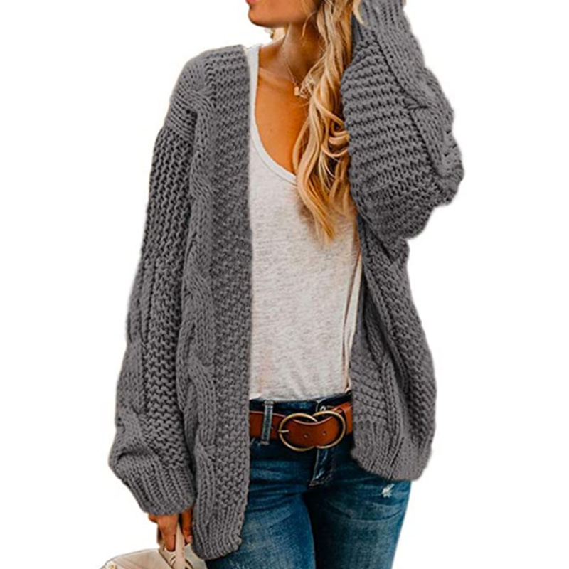 Directo de fábrica transfronteriza Europea y Americana Comercio Exterior Nueva aguja gruesa giro perezoso punto cardigan color sólido abrigo suelto para las mujeres image 12