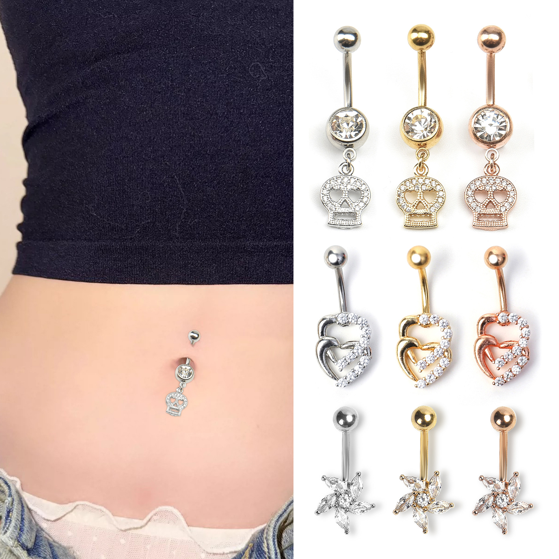 Manufacturer New Piercing Jewelry European And American Fashion Zircon Wisteria Navel Belly Button Ring_voghion.com