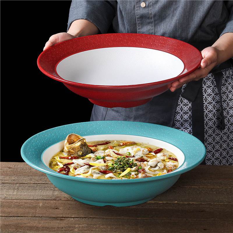 Nordic-style melamine tableware, large bowls, creative design, suitable for commercial use, rustic ceramic bowls, ideal for restaurants and hotels, perfect for serving boiled fish, pickled fish, and large soups Nordic-style melamine tableware, large bowls, creative design, suitable for commercial use, rustic ceramic bowls, ideal for restaurants and hotels, perfect for serving boiled fish, pickled fish, and large soups