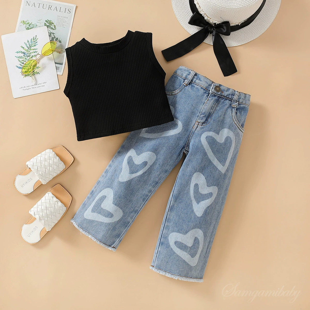 Children's Summer Vest & Denim Set (Samgami baby), Cotton, Sizes 90–130 cm