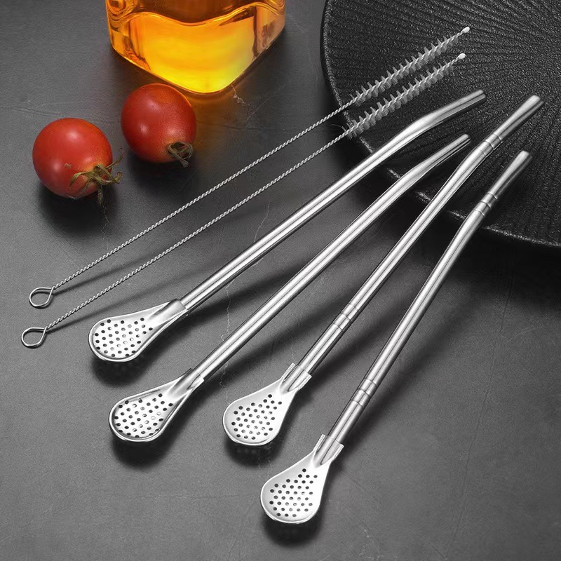 Strohhalm und Sieb aus Edelstahl 304 – kreativer Doppelverwendungs-Filter für Mate, Saft, Getränke und Kaffee – Rührlöffel_voghion.com