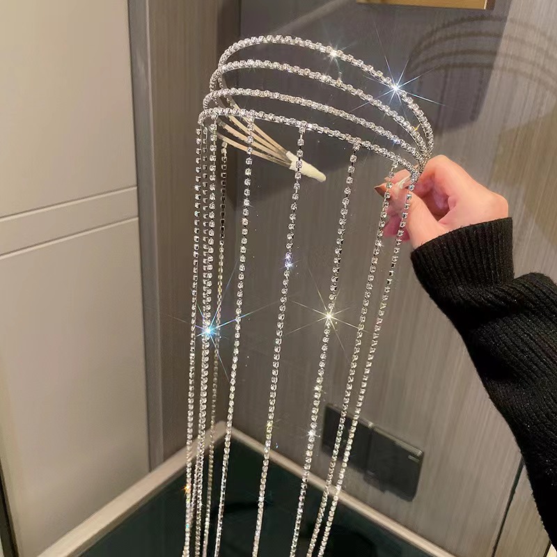 Cadena de cabello trenzado de diamantes de imitación de aleación de color transfronterizo, cadena de trenzas sucias para mujer, borla, cadena de cabello sucia para mujer, banda para el cabello, diadema al por mayor