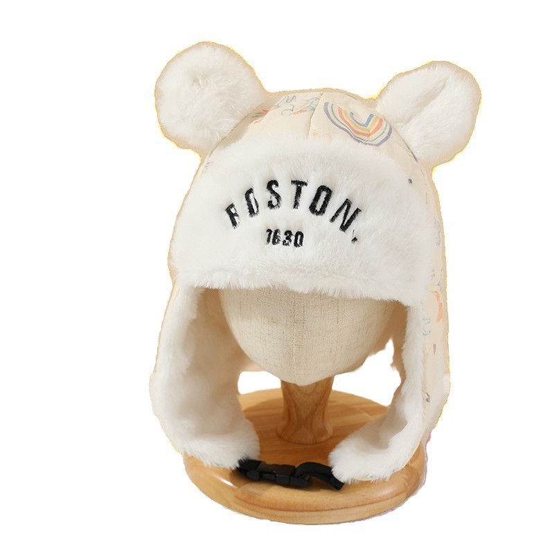 Sombreros de moda coreana de letras para niños otoño y invierno caliente y grueso sombreros de orejas para bebés de hombres y mujeres con gorras de lana de invierno