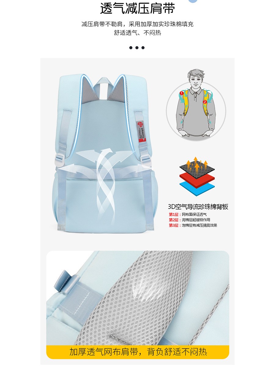 Natural Fish nuevo estilo casual mujer estudiante Junior High School simple de gran capacidad mochila reducción de la Carga Protección de la columna vertebral entrega de una sola pieza