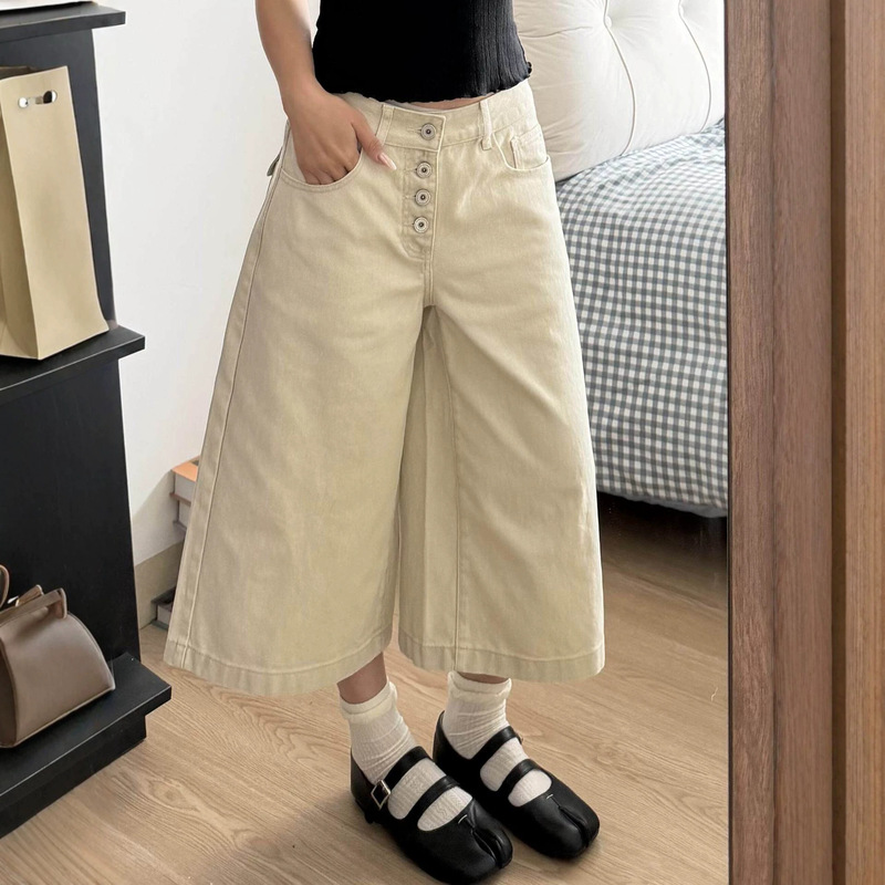 Straight-Leg Denim Capri Pants for Women, Summer Wide-Leg High-Waisted Denim Capri Pants, Loose Khaki Shorts for Women, Summer Straight-Leg Denim Capri Pants for Women, Summer Wide-Leg High-Waisted Denim Capri Pants, Loose Khaki Shorts for Women, Summer