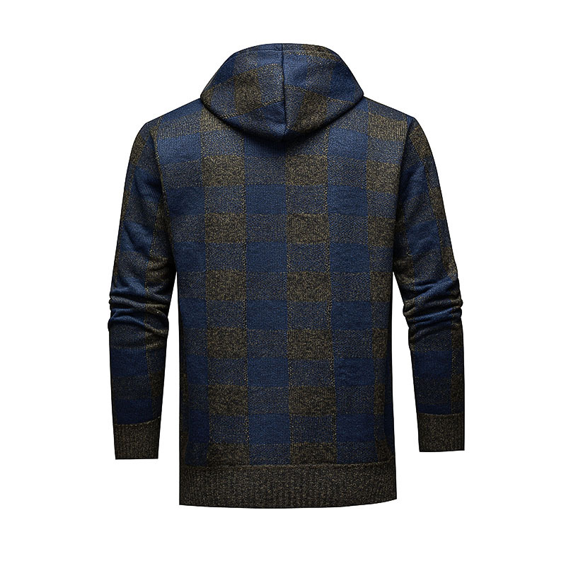 Comercio exterior otoño y invierno nuevo estilo de hombre con camisa de punto cálida y gruesa chaqueta con capuchón casuales chaqueta de cuadrícula