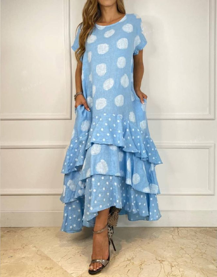 Round Neck Neckline Regular Fit Fit Type Round Dots Pattern Wholesale Women's Vacation Printing Round Dots Holiday Daily Round Neck Short Sleeve Swing Dress