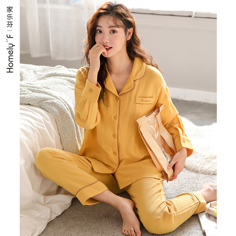 Pijamas de las mujeres de primavera y verano de manga larga 100% algodón de primavera y otoño delgada primavera desgaste del hogar de Las Mujeres