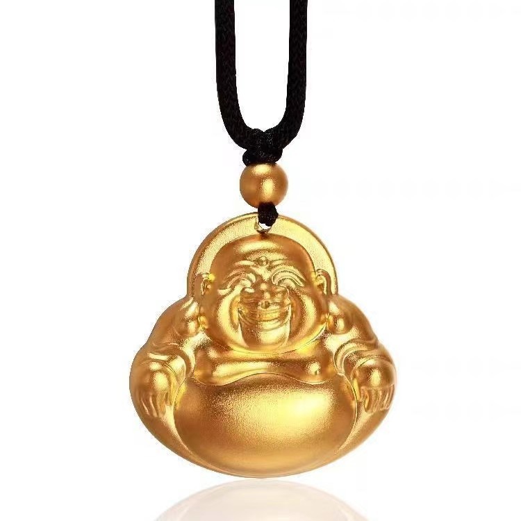 베트남 SHAJIN MAITREYA BUDDHA 펜던트 남성과 여성의 금 고대 방법 유산 오래 지속되는 BIG BELLY BUDDHA SOLID BLACK ROPE 목걸이