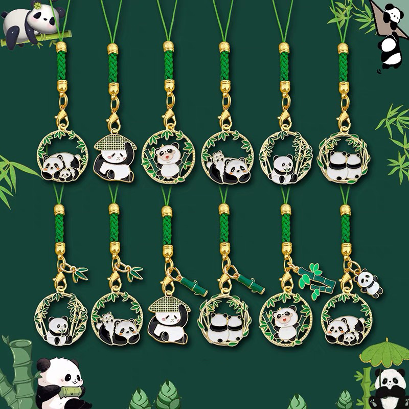 Chinese Style Panda Bamboo Woven Lanyard Mobile Phone Rope Cute Student Small Pendant Chengdu Tourism Cultural and Creative Souvenirs