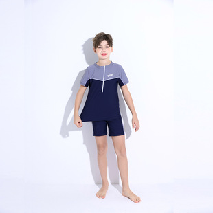 2025 Boys' Swimsuit for Large Children Split Winter Quick-drying Students Teenagers Fat Children suit Training Swimming Trunks