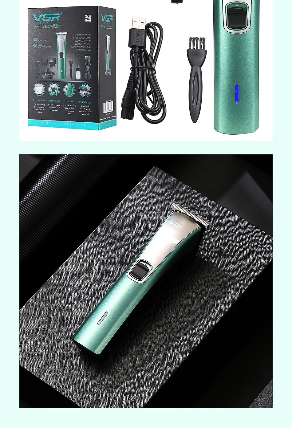 Professionell hårtrimmer i rostfritt stål med graverad design_voghion.com