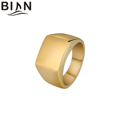 Stainless steel stylish and minimalist men's ring finger band with European and American DIY engraving, polished, versatile, square titanium steel ring