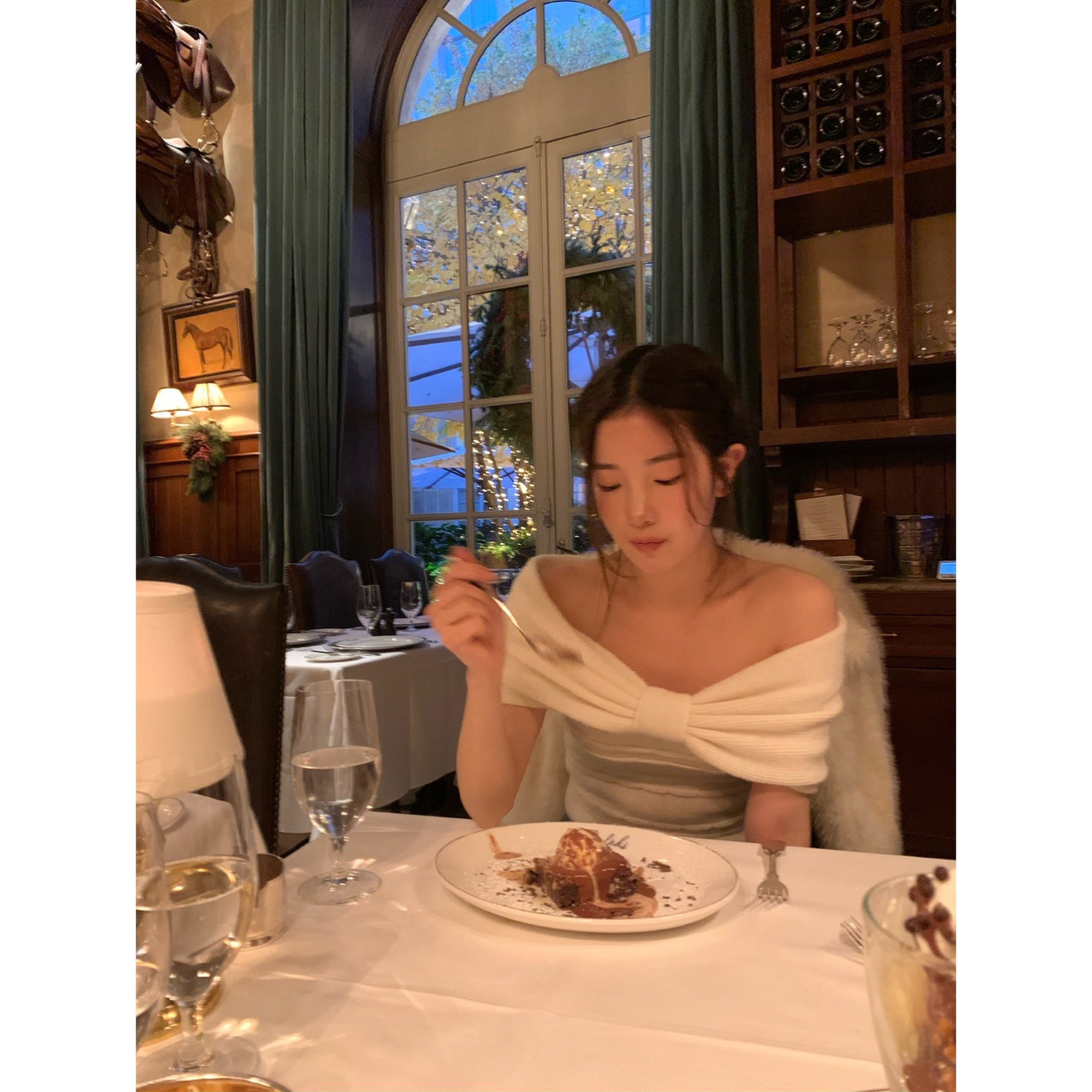 現物 ~ 韓国the bar * net年末デート雰囲気感蝶結び一字肩ニット