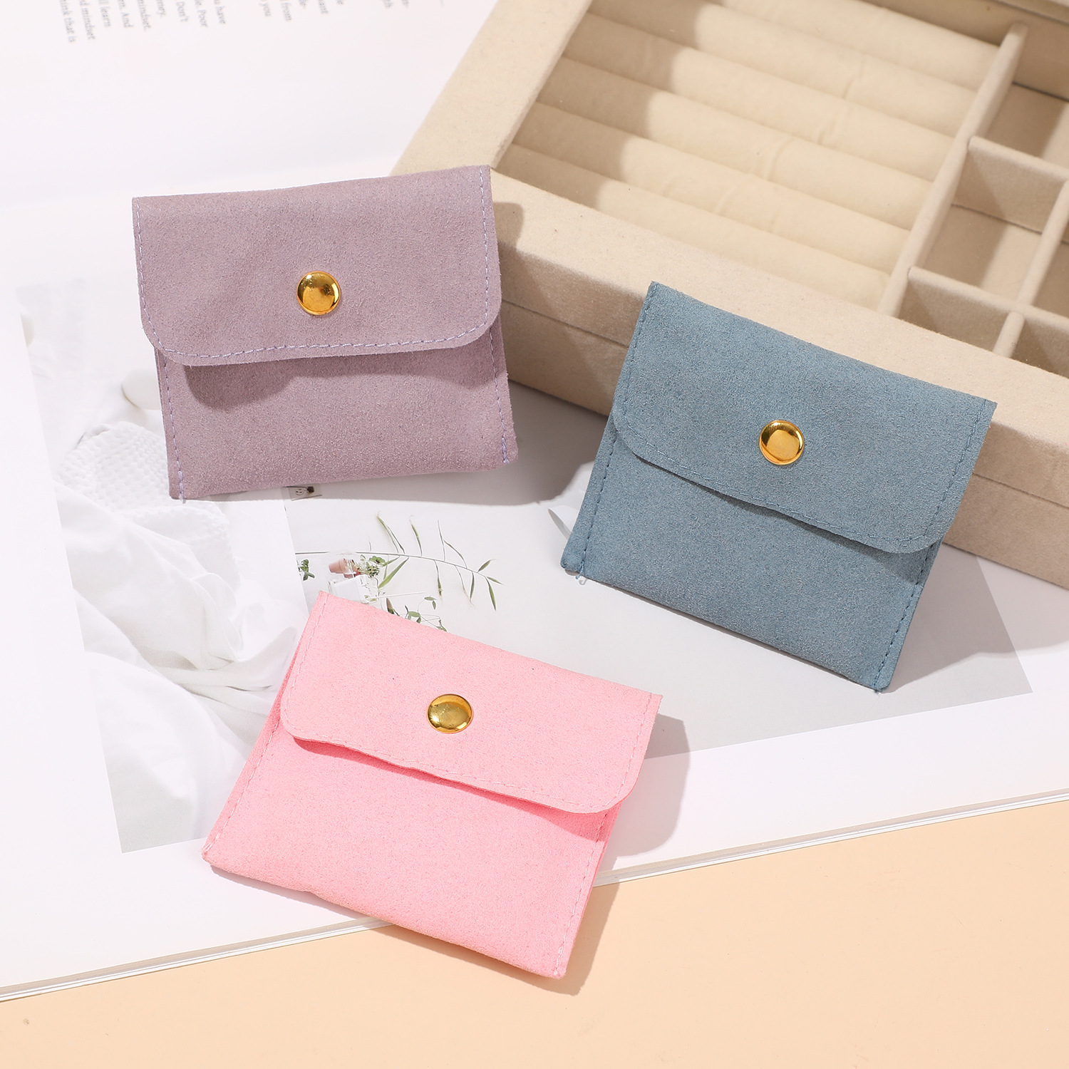 批发超纤按扣袋珠宝收纳袋戒指项链饰品收纳绒布袋首饰袋子高级感