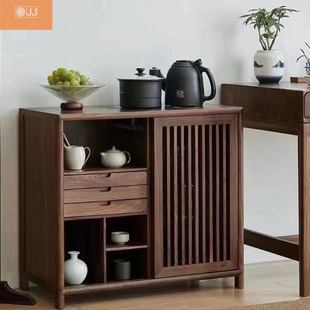 Household Water Boating Small Apartment Living Room Kettle Elm Integrated Table Side Cabinet New Chinese Style Solid Wood Coffee Table Tea Cabinet Mobile