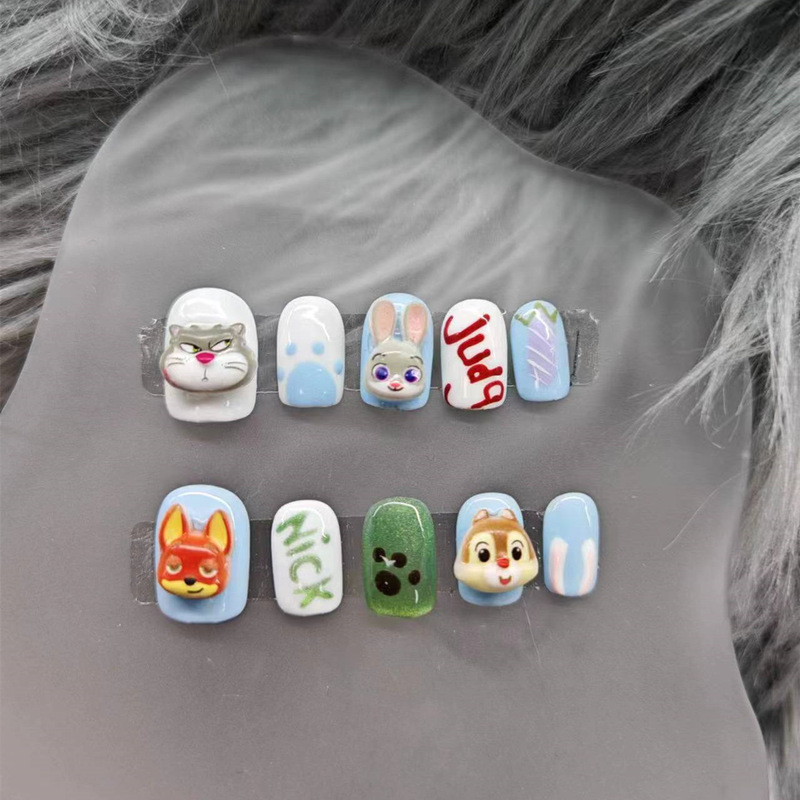 Pure handmade cross-border explosions crazy animal city cartoon nail luminous manual wear nail nail patch wholesale
