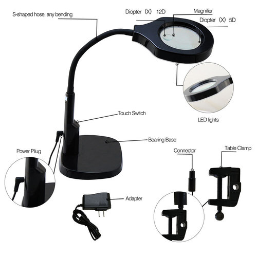 Best Desktop Magnifying Glass with LED Light for Reading, Beauty, Phone Repair, Inspection - Dimmable 9145T