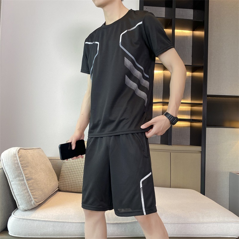 Largo traje de verano para hombres correr camiseta de hielo rápido seco ropa de mangas cortas pantalones cortos entrenamiento de baloncesto