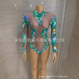 现货演出服秀夜店超闪亮钻镂空性感连体衣舞台人鱼高叉