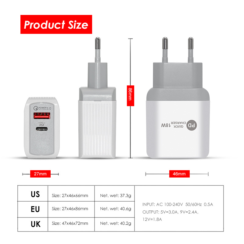 Ny PD12W oplader 5V2A britisk standard type-c adapter PD+USB ladehoved_voghion.com