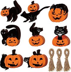 クロスボーダーハロウィンカボチャ黒猫レトロ木製装飾品ハロウィンギフト吊り下げ装飾ホリデーホームデコレーション