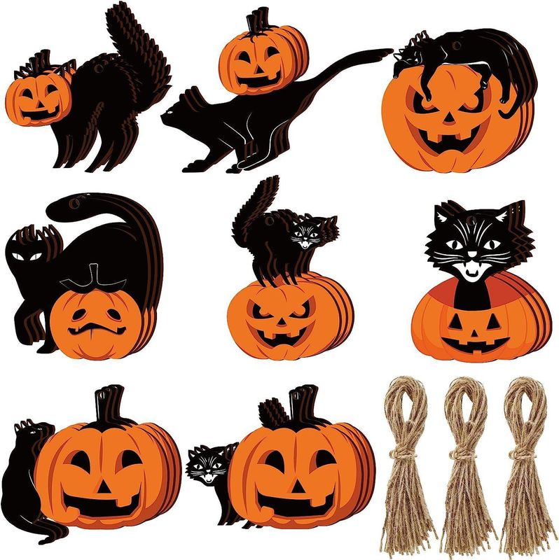 クロスボーダーハロウィンカボチャ黒猫レトロ木製装飾品ハロウィンギフト吊り下げ装飾ホリデーホームデコレーション|undefined