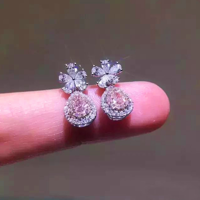 Fashion Pink Water Drop Heart Fashion Flower Copper Zircon Earrings display picture 2