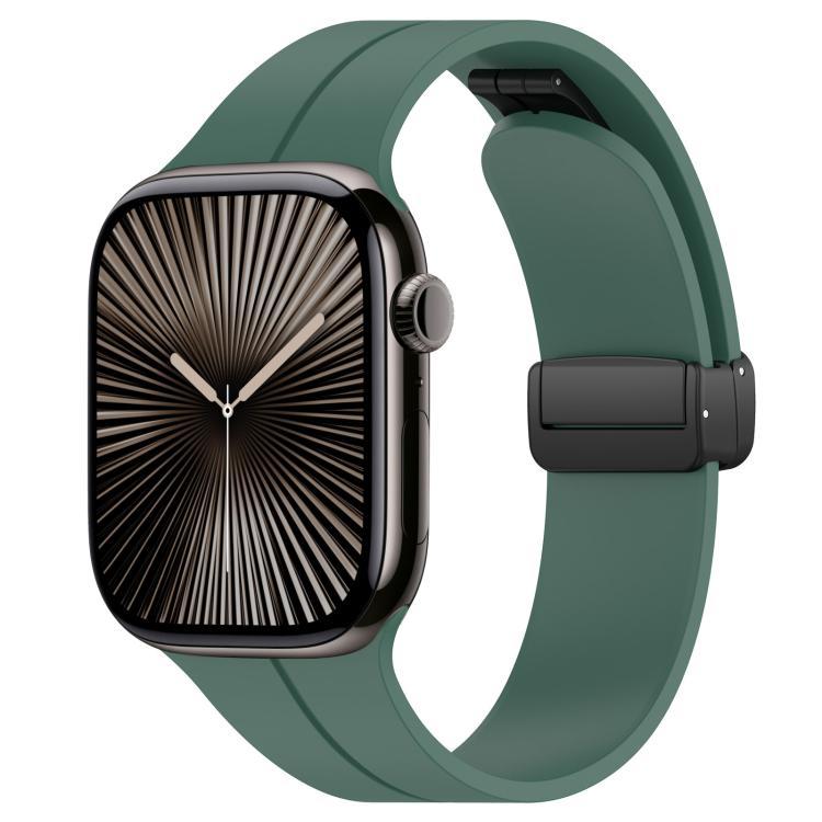 Correa de silicona con ranura plana con botón negro plegable para Apple Watch 42 - 49mm tamaño completo universal