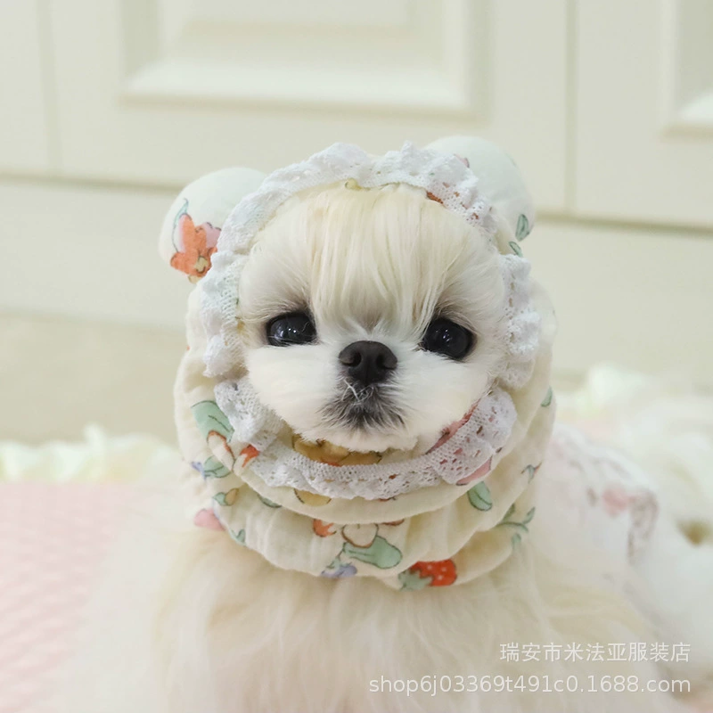 Mifaya Домашние кошки и собаки едят грязные головные уборы из чистого хлопка кружевные милые забавные ins фотография трехмерный медведь с ушами