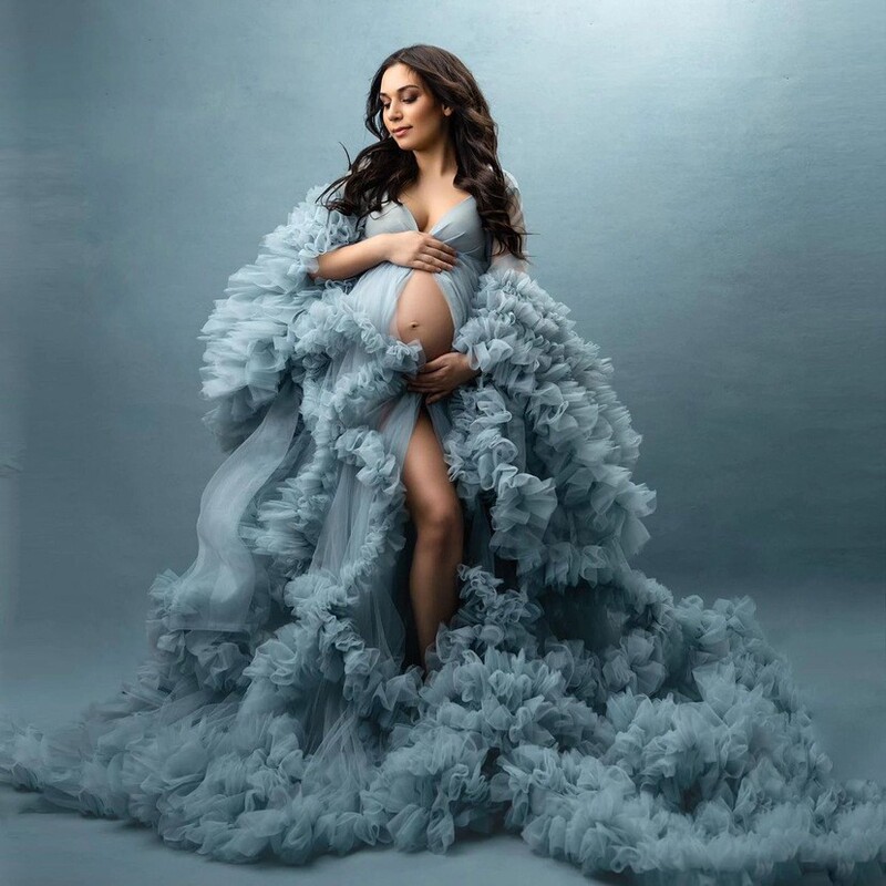 Cross-Border Maternity Photos Clothing Amazon Aliexpress and Other Foreign Trade Website Best-Selling One-Shoulder Dressing Gown Multi-Color Can Be Made