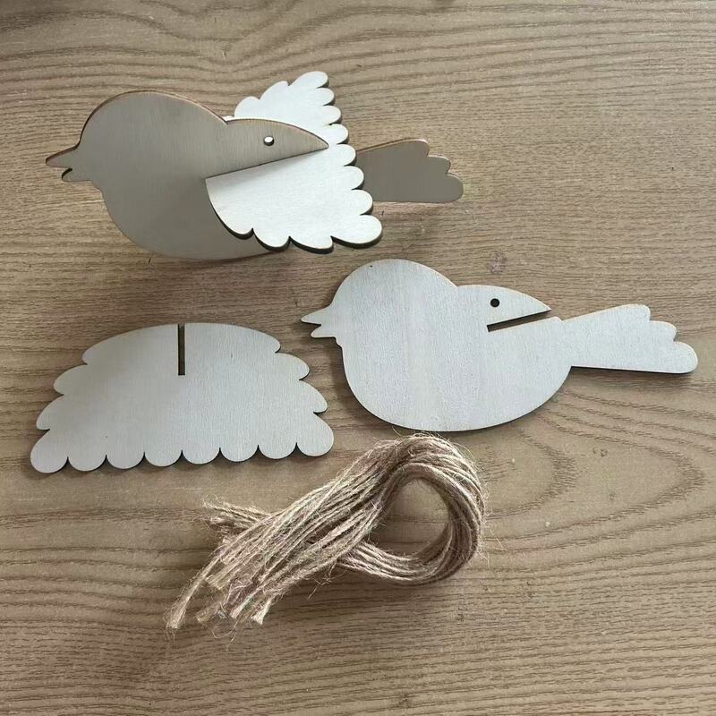 DIY Handmade Crafts 3D Wooden Bird Easter Christmas Kidsren's Teaching Aids White Embryo Painted Decoration