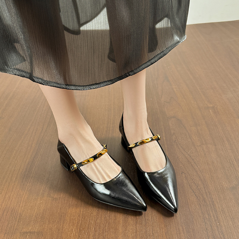 Zapatos de mujer coreanos de tacón grueso, nuevos zapatos de primavera y otoño con cabeza afilada y boca superficial con zapatos de tacón alto para mujeres.