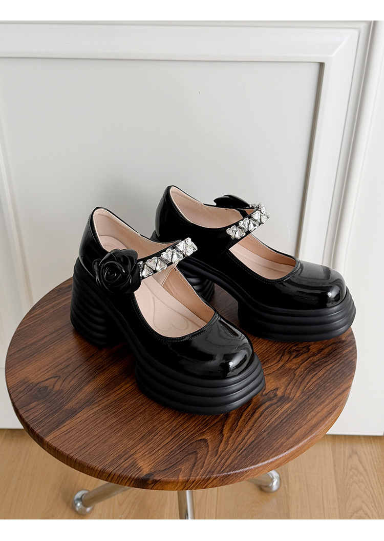 Giày sandal cao gót nữ quai ngang đế dày gót 9 cm đính hoa pha lê — màu đen, màu hồng, màu trắng ngà chi tiết 30