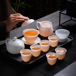 Ultra-Thin Ice Jade Tea Set for Home Use, Jade Porcelain Kung Fu Tea Pot, Teacup, and Bowl, Direct Sale, National Trend Style