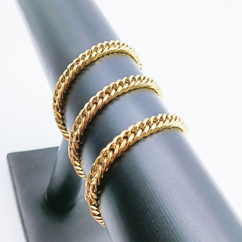 Collana in oro inossidabile, intrecciata, doppio bottone, quattro lati, acciaio al titanio, catena cubana spessa e larga, da uomo_voghion.com