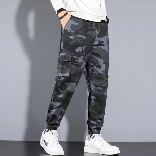 Men's Loose Straight Leg Cargo Pants Autumn/Winter Version Korean Style Tied Pants Casual Trouser Mid Waist Trendy