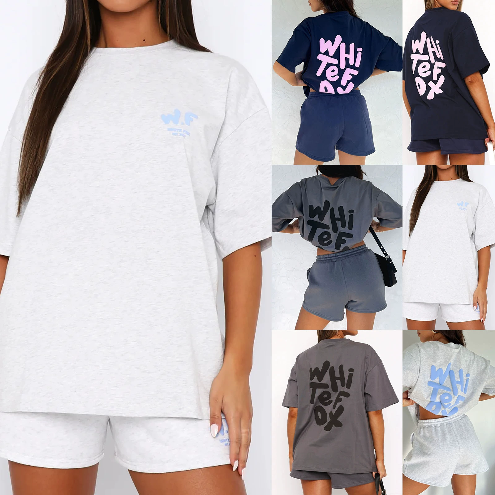 Европейский и американский весенне-осенний и зимний новый свитник набор модных спортивных шорт WHITEFOX с коротким рукавом набор из двух частей