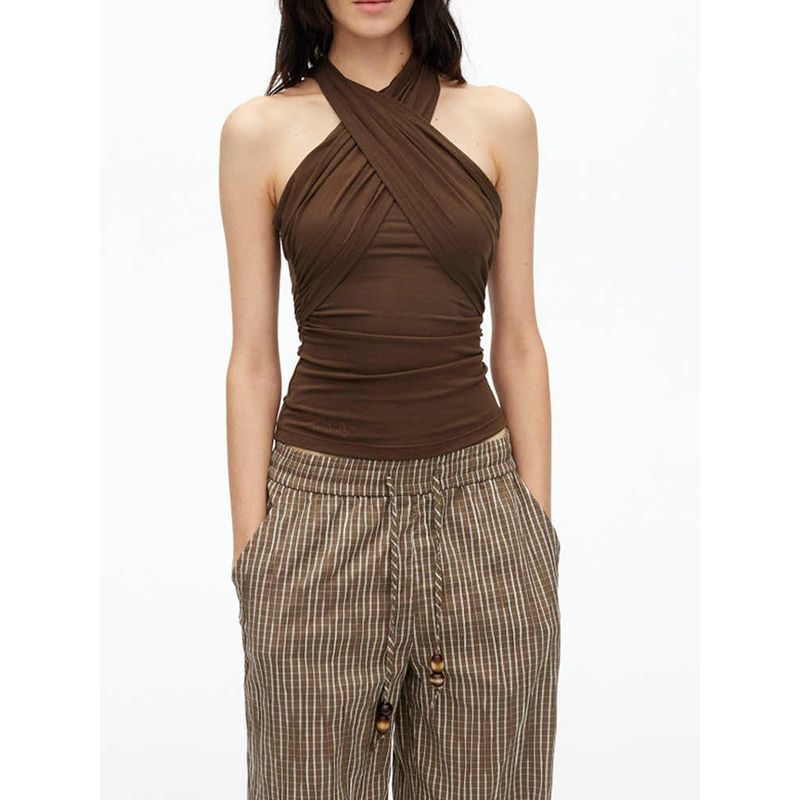 Pure Desire Sexy Hot Girl Halter Neck Camisole Women's Summer New Slim Fit Short Style Versatile Top Trendy